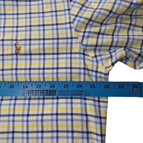 Ralph Lauren Men Sz M Classic Fit Yellow Blue Check Button-Down Shirt Flesh Pony - Picture 13 of 15
